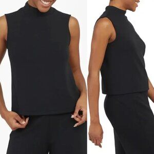 SPANX Air Essentials Mock Neck Crop Top L Very Black Buttery Soft Athleisure $88